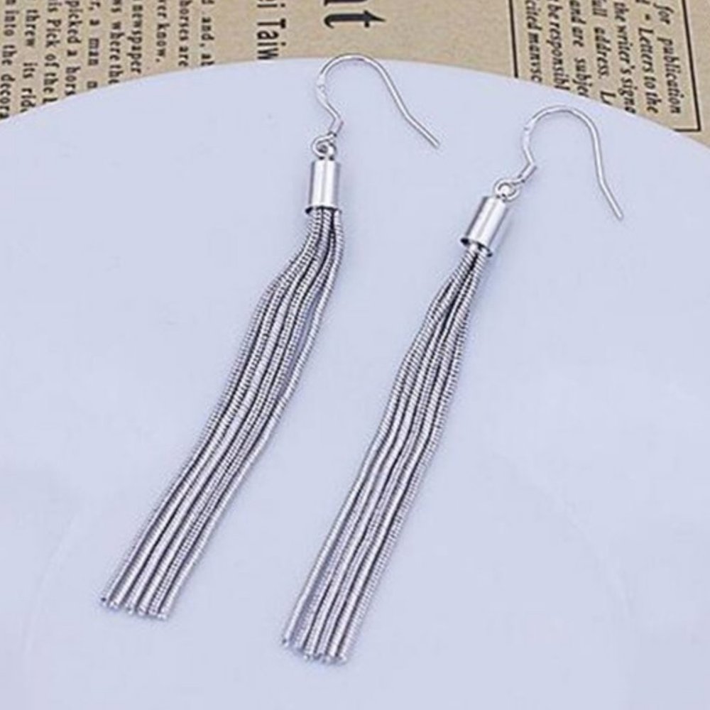 NEW 925 Sterling Silver Tassel Chain Drop Earrings